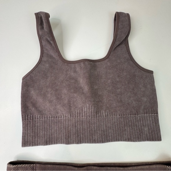 Joylab SET mocha brown ribbed Shorts and sports Bra - Picture 5 of 11